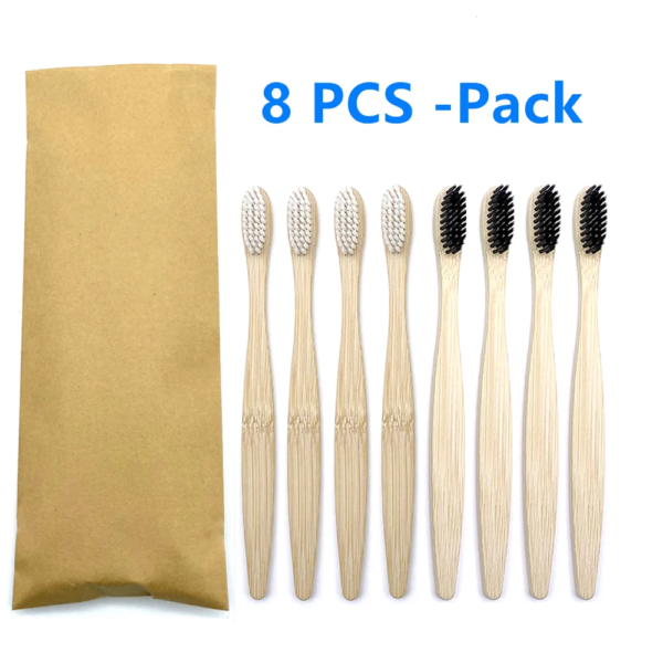 Ensemble de brosses à dents en bambou naturel coloré, poils doux, charbon de bois
