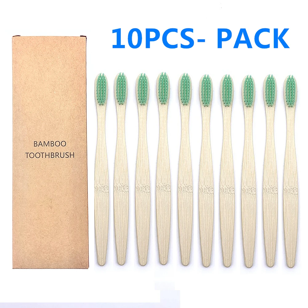 Ensemble de 10 brosses à dents en bambou naturel – Poils souples