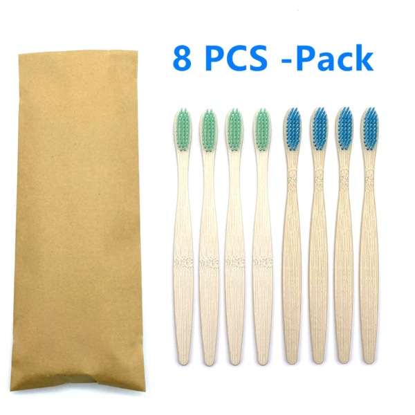 Ensemble de brosses à dents en bambou naturel coloré, poils doux, charbon de bois