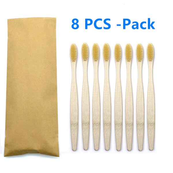 Ensemble de brosses à dents en bambou naturel coloré, poils doux, charbon de bois