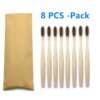 Ensemble de brosses à dents en bambou naturel coloré, poils doux, charbon de bois