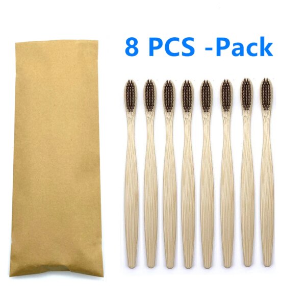 Ensemble de brosses à dents en bambou naturel coloré, poils doux, charbon de bois