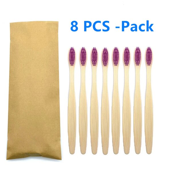 Ensemble de brosses à dents en bambou naturel coloré, poils doux, charbon de bois