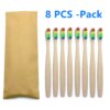 Ensemble de brosses à dents en bambou naturel coloré, poils doux, charbon de bois