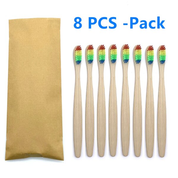 Ensemble de brosses à dents en bambou naturel coloré, poils doux, charbon de bois