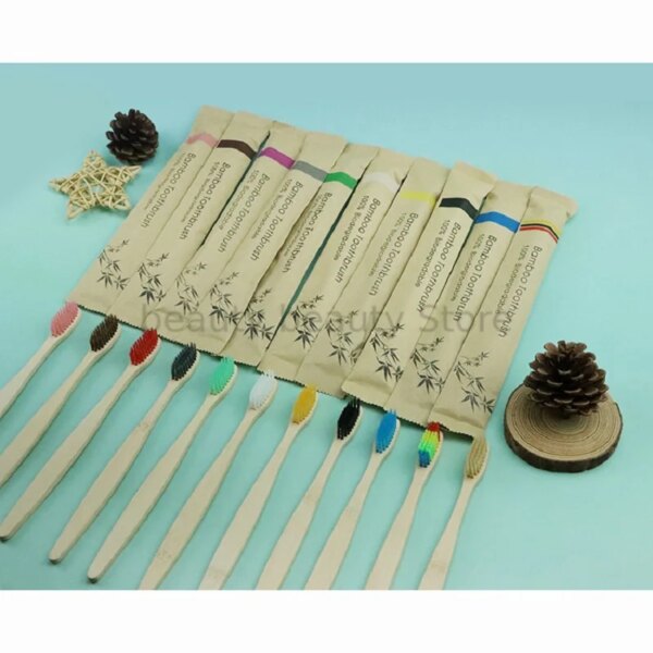 Brosse à dents portable réutilisable en bambou pour adultes, charbon de bois doux, pointe de poils