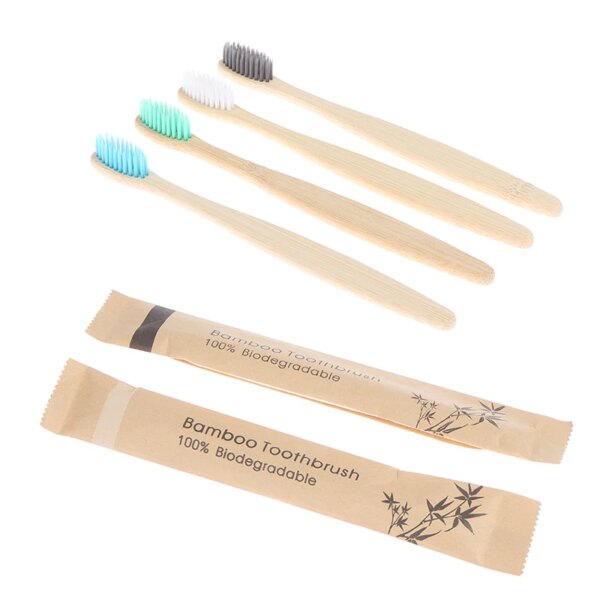 Brosse à dents colorée en bambou naturel, poils souples en charbon de bois écologique, 5/10 pièces