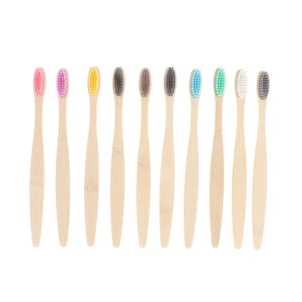 Brosse à dents colorée en bambou naturel, poils souples en charbon de bois écologique, 5/10 pièces