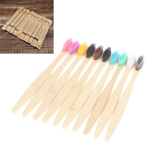 Brosse à dents colorée en bambou naturel, poils souples en charbon de bois écologique, 5/10 pièces