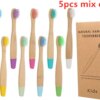 Brosse à dents en bambou biologique pour enfants, 10 couleurs, poils en fibres souples