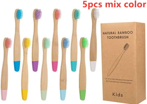 Brosse à dents en bambou biologique pour enfants, 10 couleurs, poils en fibres souples