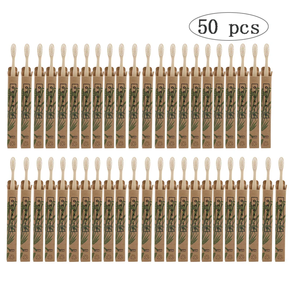 Lot de 50 brosses à dents en bambou – Poils souple - Brosse à dent bambou chez blanchimo.fr