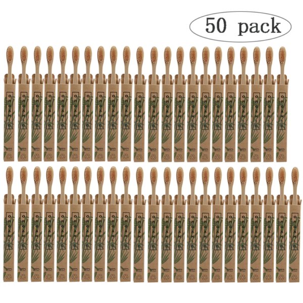 6951-ef5e0c.jpg Brosse à Dents en Bambou Naturel, Bois, Poils Souples, Fibre d'Elum, Soins Buccaux Écologiques, 50 Pièces, Service