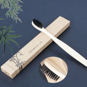 1 pc brosse à dents en bambou écologique poils moyens biodégradable